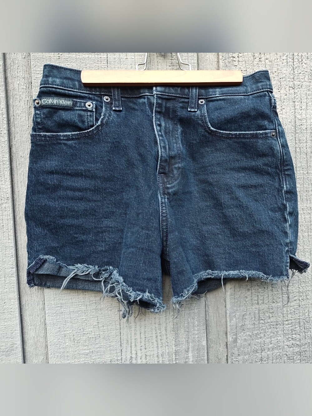 Calvin Klein Dark Blue High Rise Midi Denim Mom Shorts
